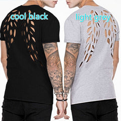 Men's Summer Tights Sports Fitness Wear Short Sleeved T-shirt Hole Round Neck