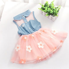 Infant Baby Girls Kids Princess Dress Denim Vest Tulle Skirt Tutu Dress