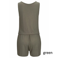Beach Casual V-neck Fashion Sleeveless Zipper Slim Woman's Jumpsuit Rompers