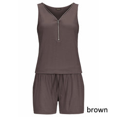 Beach Casual V-neck Fashion Sleeveless Zipper Slim Woman's Jumpsuit Rompers