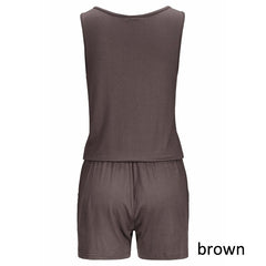 Beach Casual V-neck Fashion Sleeveless Zipper Slim Woman's Jumpsuit Rompers