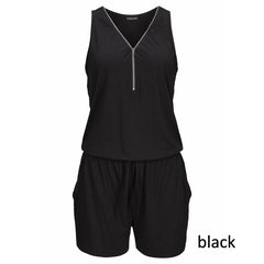 Beach Casual V-neck Fashion Sleeveless Zipper Slim Woman's Jumpsuit Rompers