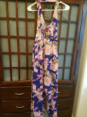 Women Fashion Flower Print Halter Neck Maxi Romper