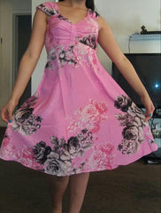 Women Fashion Plus Size Sleeveless Floral Print Collect Waist Chiffon Short Dress (S-XXXXXL) WZC5078