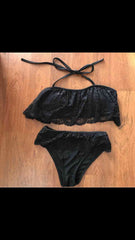 fashion women lace bikini swimsuit sexy low waist women swimwear lace bikini set white black