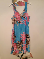 Women Fashion Plus Size Sleeveless Floral Print Collect Waist Chiffon Short Dress (S-XXXXXL) WZC5078
